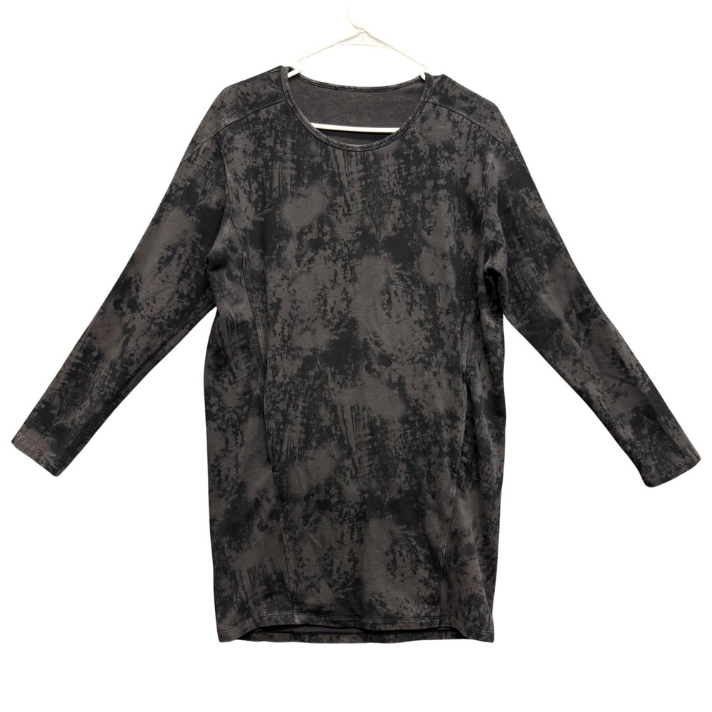Lululemon Comme to Cozy Dress Tie Dye Long Sleeve Tunic Gray Black Pockets